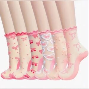 6 Pairs pink Sheer Socks, Cute Ruffle Frilly Lace Socks for Women Girls‎